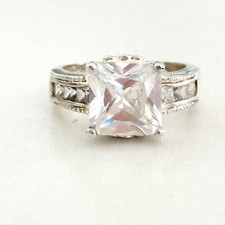 Vintage 925 Sterling Silver Clear CZ Princess Cut Engagement Style Ring Size 8