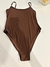 H M One-Piece Swimsuit Brown Spaghetti Straps Size M Beach Vacation Nature Boho
