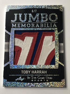 2025 Leaf In the game used TOBY HARRAH Jumbo Memorabilia 3 Clr Patch 6/7