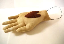 Primitive Handmade Cloth Hand w/Heart Folk Art Craft OOAK 6.5" Tea Stained