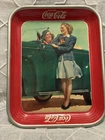 Vintage 1942 Two Girls at Car Roadster Coca-Cola Tray Original Coke Serving Tray