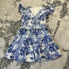 Eliza J Dress Womens Size 8 Blue Floral Eyelet Flutter Sleeve Mini Tiered Chic
