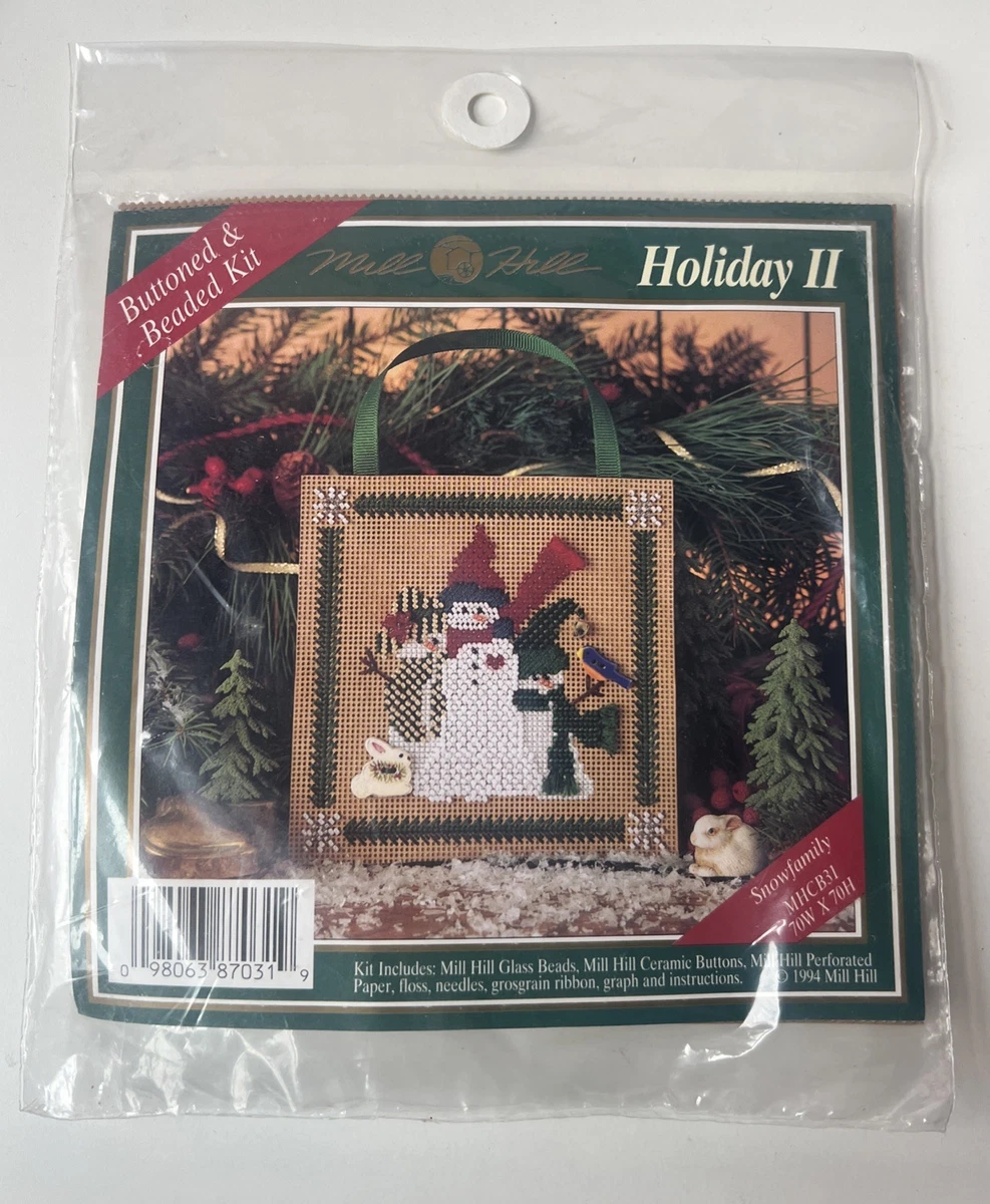 Vtg 1994 Mill Hill Holiday II Snowfamily Buttoned & Beaded Kit