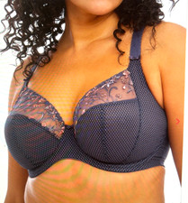 36H New ELOMI CHARLEY 4380 Storm Gray UW BRA Copper Embr Lace Unpadded Underwire