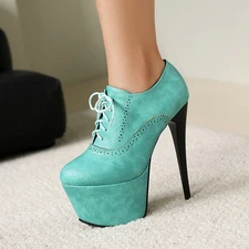 Women Platform Super High Stiletto Heel Low Top Carved Lace Up Sexy Pole Dancing