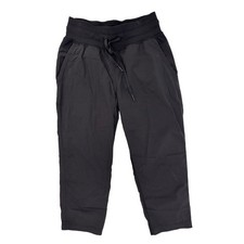 Lululemon Athletica Dance Studio Crop Pants Black Ribbed Drawstring Womens 2
