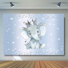 Avezano Boy Elephant Backdrop Baby Shower Party Photography Background Blue