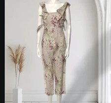 Zimmermann Winsome Apron Jumpsuit Floral Cutout Lilac Linen S