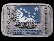 IB03149 VINTAGE 1983  ALASKA  25 YEARS OF STATEHOOD PEWTER BUCKLE