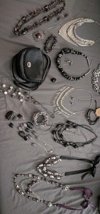 Silver Black And Purple Vintage Jewelry Lot With Purse