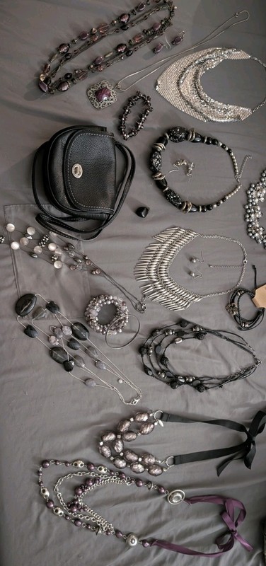 Silver Black And Purple Vintage Jewelry Lot With Purse