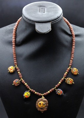 Ancient Very Beautiful Roman Glass gabri Beads, Mosaic face Beads Necklace