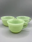(3) Vtg Fire King by Anchor Hocking Jadeite Alice Green Glass Floral Tea Cups