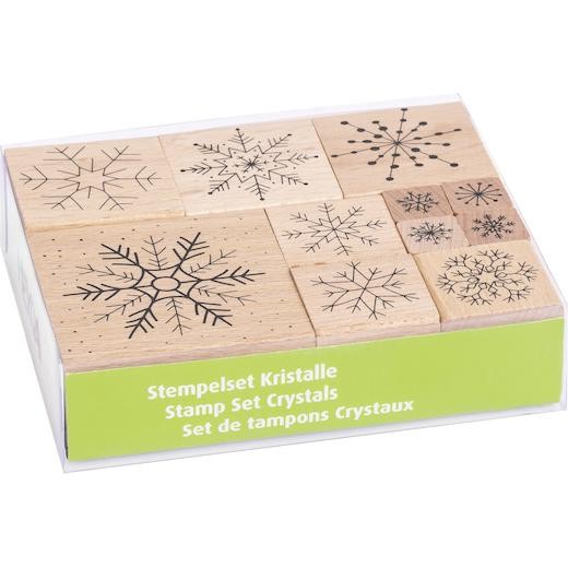 Heyda Wood Mounted Rubber Stamp Set - Crystals Snowflakes 11pcs