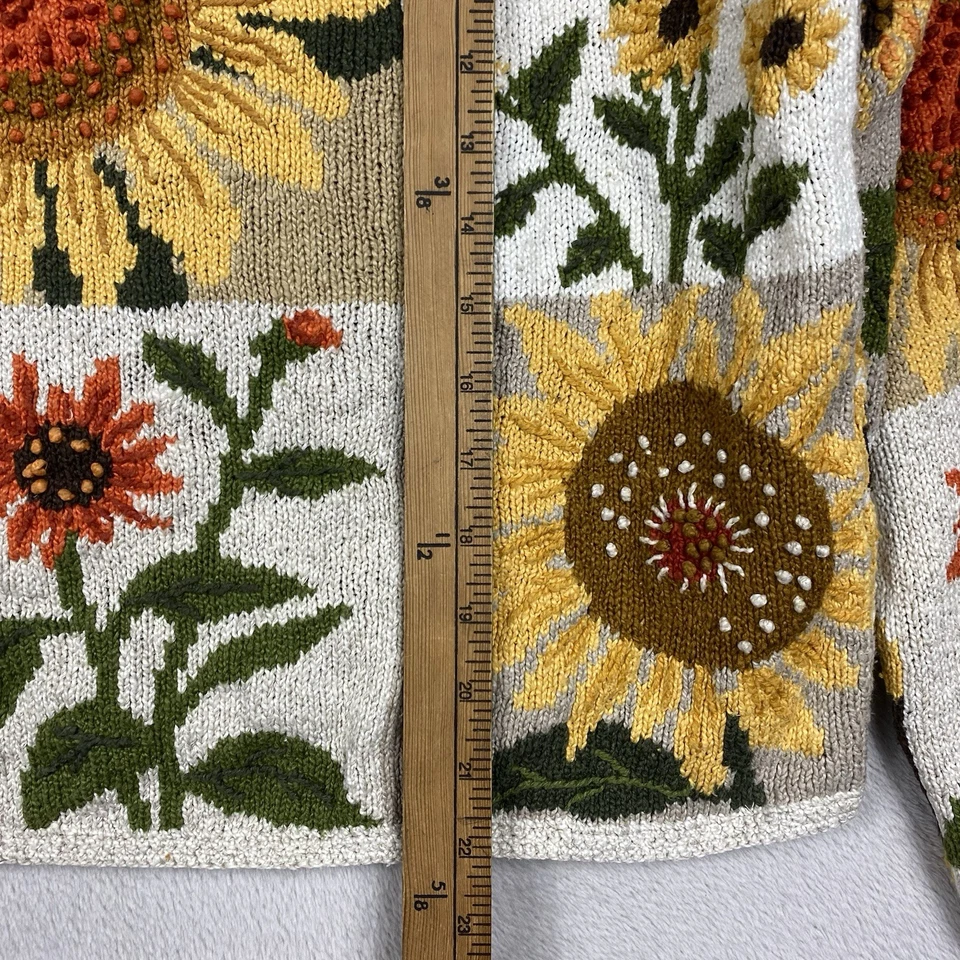 Suéter tejido girasol vintage Northern Isles para mujer M amarillo Cottage Core Foto 4 de 4