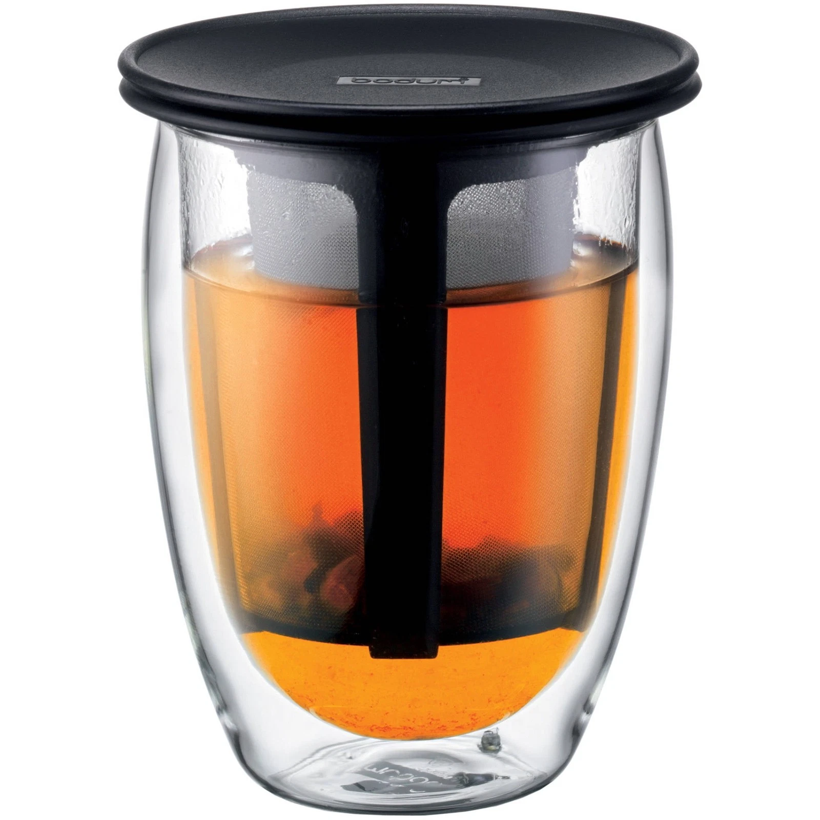 Tea One Set W/ Tea Strainer & 12 Oz Double Wall Glass Mug Black