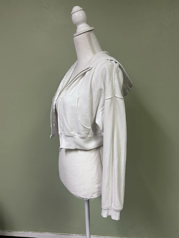 Chaqueta con Capucha H&M Dividida Recortada Cremallera Blanca, Talla Pequeña Foto 3 de 4