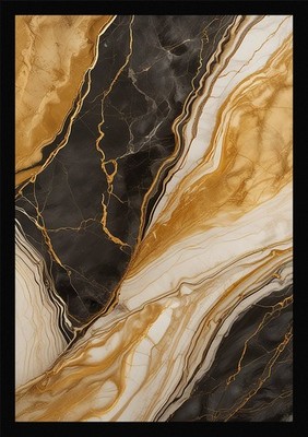 Stimmungsvolles Marmor Muster Gold Adern gerahmt Wandbild Poster Leinwanddruck Bild
