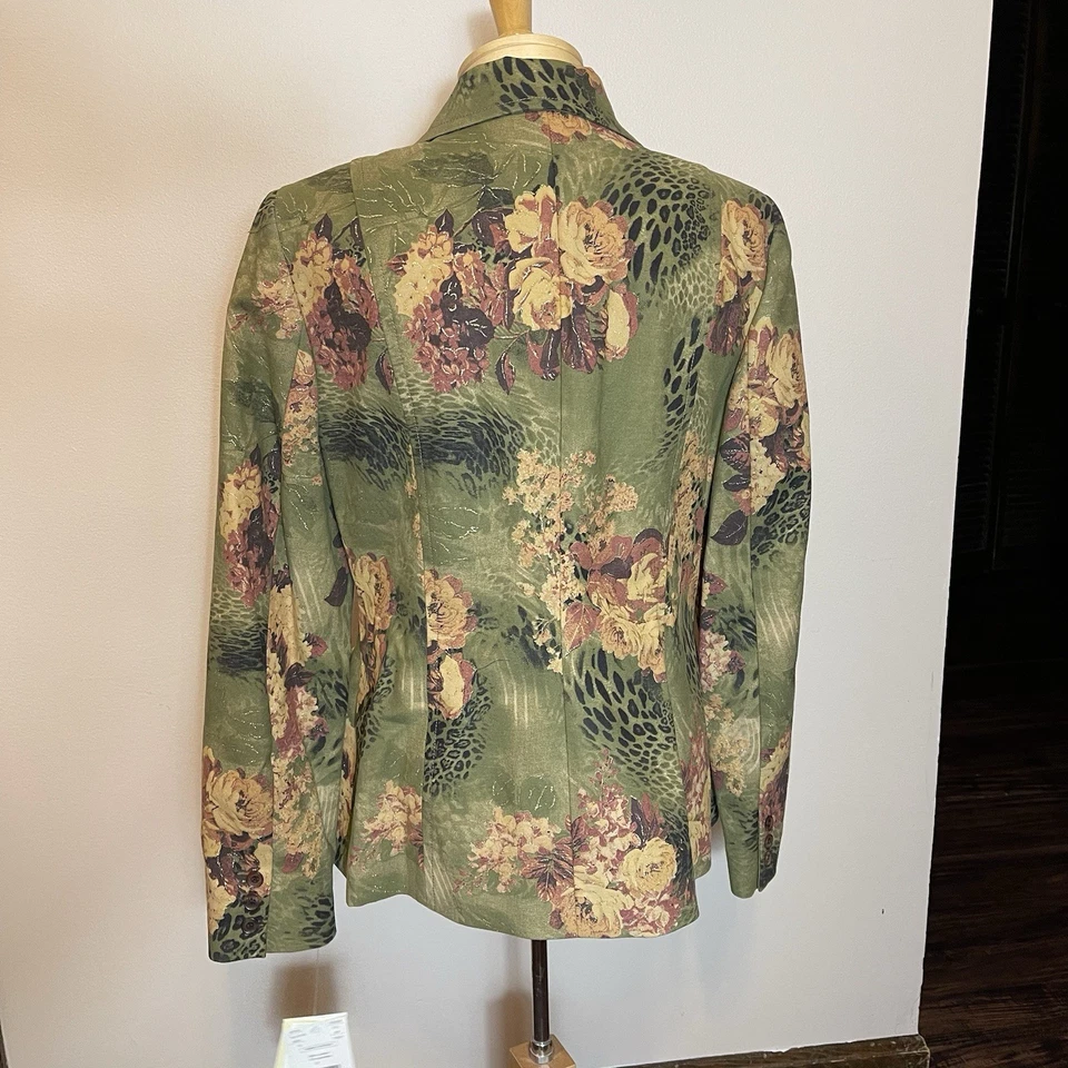 Nuevo con etiquetas Blazer Doncaster Para Mujer Talla 10 Verde Floral Rosa Bolsillos Forrado con Botones Foto 4 de 4