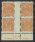 Australia KGV Block/4 Stamps CofA WMK 5d Pale Orange-Brown Ash Imprint MLH/MUH