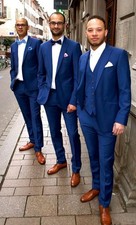 Smoking Herren Anzug Blau Hochzeit Peak Lapel Bestmen Bräutigam Party Business