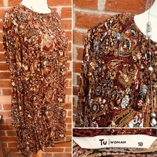TU Size 18 Brown Tan Beige Floral Dress Wedding Summer Holiday Excellent S1