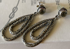 925 ATI Sterling Silver Teardrop Dangle Earrings Double Loop CZ