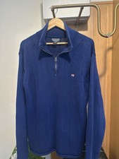 Vintage Ralph Lauren Polo Jeans Sweater Mens Large Blue Fisherman Rib 1/4 Zip