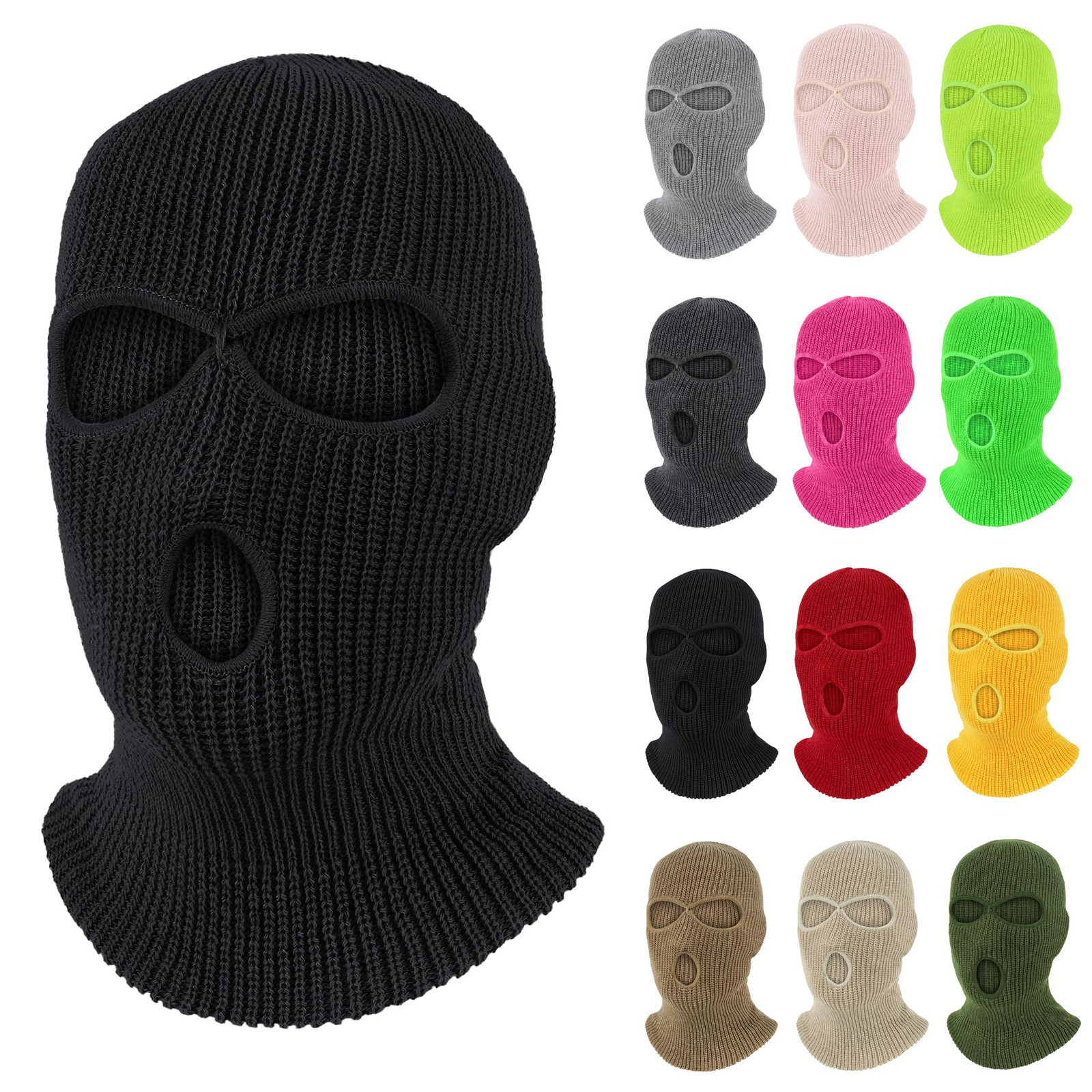 3 Hole Winter Knitted Mask, Full Face Cover Ski Mask Warm Balaclava for Skiin...