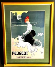 VINTAGE 1905 Framed Peugeot Bicycles ART NOVEAU Lithograph by Thor EXCEPTIONAL!