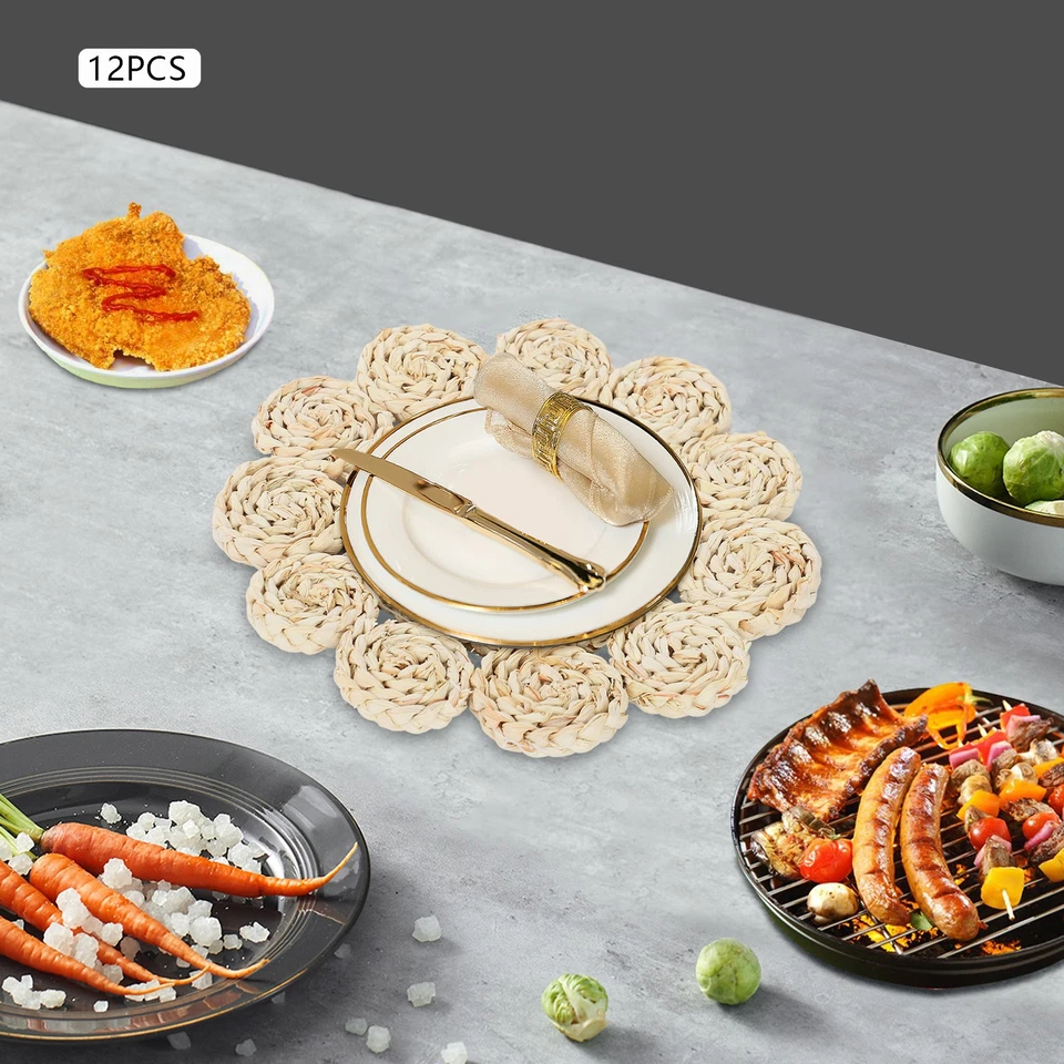 12 Stück Tischsets geflochten Rattan Tischmatten Platzsets für Restaurant & Esstisch