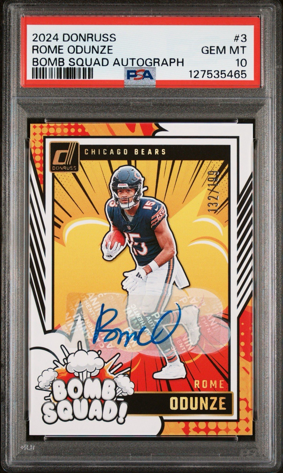 Rome Odunze 2024 Panini Donruss Bomb Squad #3 Autograph/199 RC PSA 10