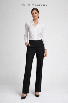 Elie Tahari Black Pinstripe Dress Pants Women Size 6 Slim Career Work Trousers