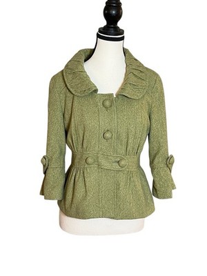 Anthropologie Tabitha Cropped Peacoat Portrait Collar Light Green Women's Size 4