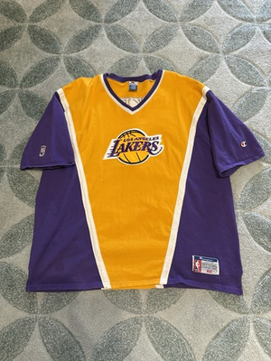 #ad Vintage 90s Champion Los Angeles Lakers Basketball Warmup Shooting Shirt XXL NBA $54.97
