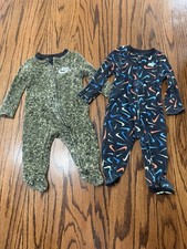 Nike Set Of 2 Baby Footie Zip Pajamas Size 3 Months Camo Logo