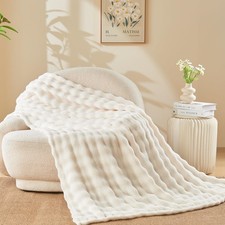 Twin Blanket for Couch Ivory Super Soft Flannel Fleece 3D Bubble Lightweight ...