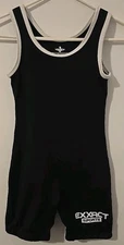 Exxact Sports Wrestling Singlet Sz YM Black Freestyle Spandex Leotard Medium