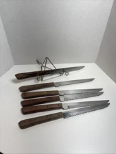 Washington Forge Steak Knives Set of 6 Stainless Steel w Wooden Handles USA Made