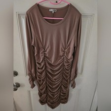 Fashion Nova Mocha Ruched Long Sleeve Midi Dress NWOT