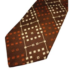 Wemlon by Wembley Vintage Brown Geometric Squares Mens Neck Tie