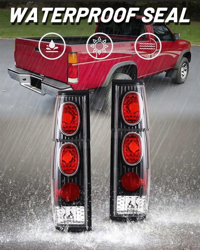 Luces traseras para camioneta Nissan 1986-1997 carrocería dura D21 luces traseras lentes transparentes negras Foto 3 de 4