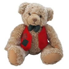 Hallmark Cards Tan Teddy Bear Christmas Holiday Plush Sitting Red Vest Approx 8"