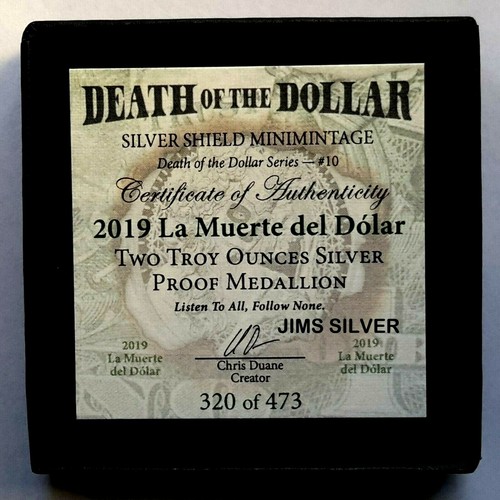 2019 2 Unzen Monster Round-Silver Shield DER DOLLARTOD Proof & COA (#320)! - Bild 3 von 6