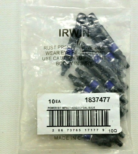 Irwin Power Bit Impact 2SQ x 2" OAL 1837477 10 Pack FREE SHIPPING