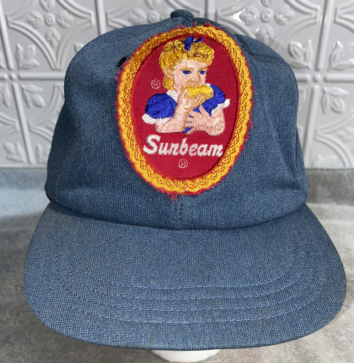 VINTAGE Sunbeam Bread Hat Patch SnapBack Blue Riv… - image 1