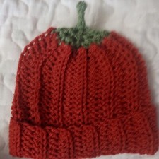 Handmade Crochet Pumpkin Baby Hat SZ 0/3 Months Halloween Autumn.Excellent COND.