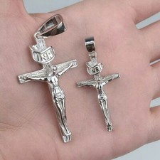 S925 Sterling Silver Cross Jesus Piece Crucifix Pendant Necklace for Men Women