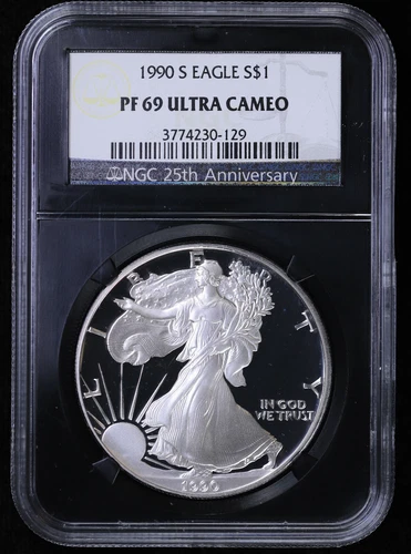 Photo of a 1990-S American Silver Eagle Proof from an eBay listing that sold on Jan 13, 2026