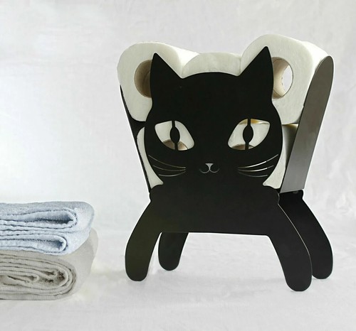Novelty Black Cat Toilet Roll Holder Bathroom Free Standing Metal Kitten Storage - Picture 14 of 24